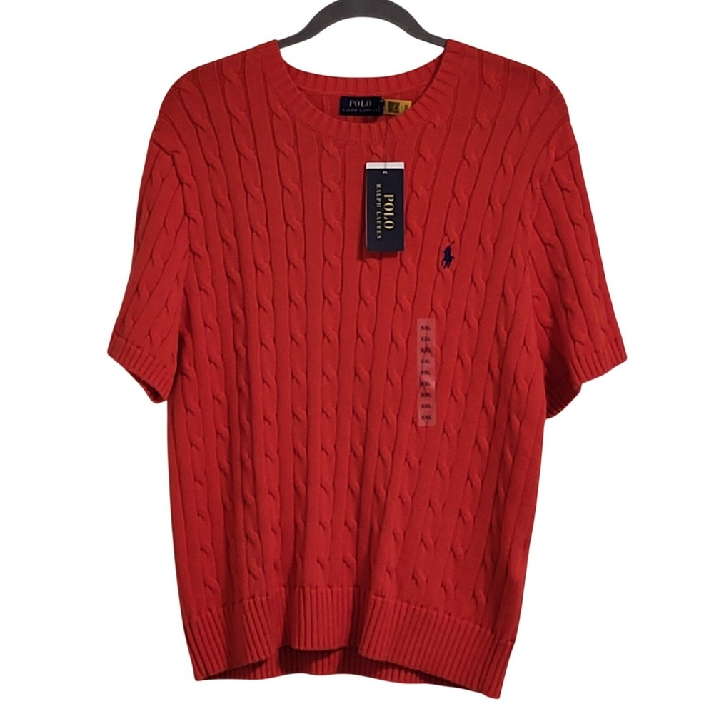 Polo Ralph Lauren Cable Knit Sweater Womens XXL Red Short Sleeve Crew Neck NWT